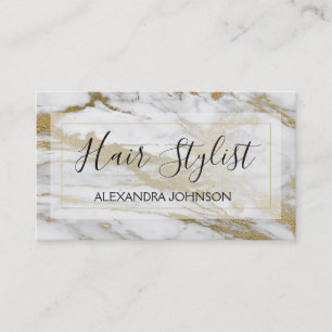 Carte De Visite Marbre blanc et or tendance Hair Styliste