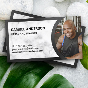 Carte De Visite Marbre blanc Fitness Personal Trainer Photo