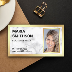 Carte De Visite Marbre blanc Gold Foil Immobilier Realtor Photo