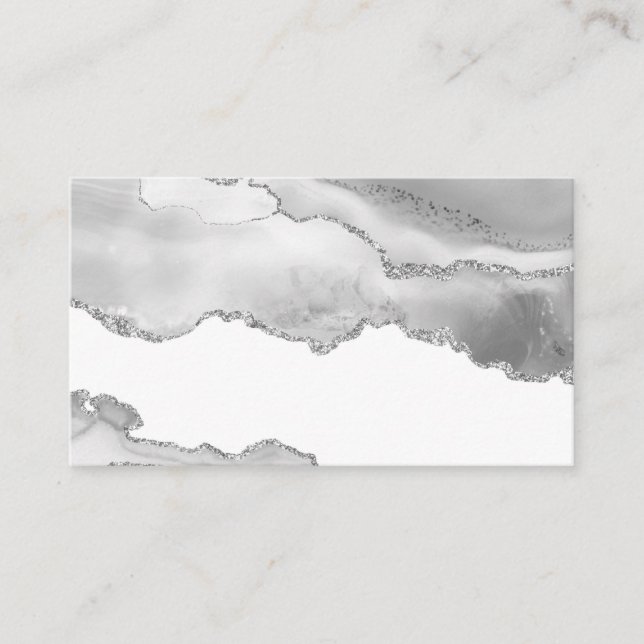 Carte De Visite Marbre blanc gris Agate Parties scintillant argent (Devant)