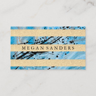 Carte De Visite Marbre bleu   Bandes de Parties scintillant d'or