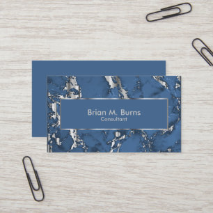 Carte De Visite Marbre bleu Denim et design argenté métallique