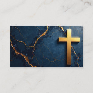 Carte De Visite Marbre bleu épais avec Croix d'or