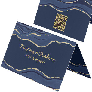 Carte De Visite Marbre bleu marine Géode d'âge or Code QR