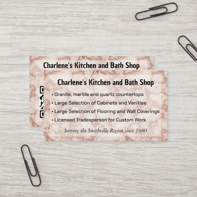 Carte De Visite Marbre Brown rustique pour la cuisine remodelage B (Devant/Arrière en situation)
