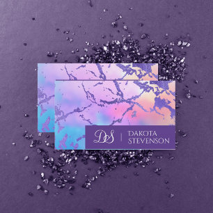 Carte De Visite Marbre cool Monogramme rose pastel violet