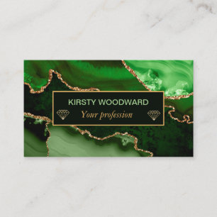 Carte De Visite Marbre d'agate pailleté vert et or faux
