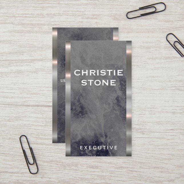 Carte De Visite Marbre de luxe | Découpe métallique (Devant/Arrière en situation)