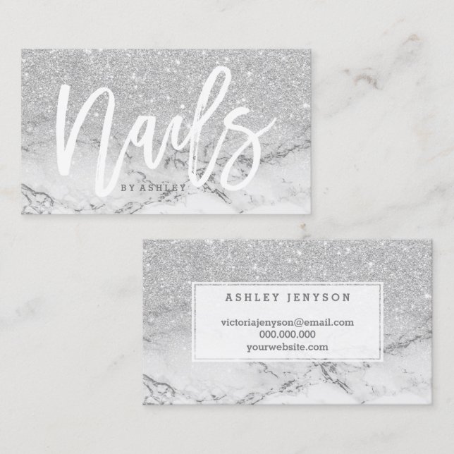 Carte De Visite Marbre de parties scintillantes d'argent de faux (Devant / Derrière)