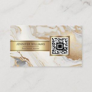Carte De Visite Marbre d'or blanc élégant moderne personnalisé QR 