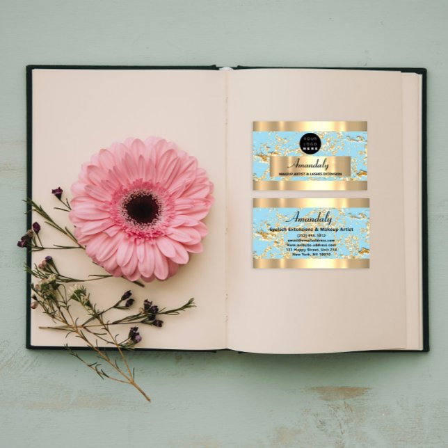 Carte De Visite Marbre d'or Parties scintillant Mode Beauté Boutiq (Gold Marble Glitter Fashion Beautique Shop Blue Business Card)