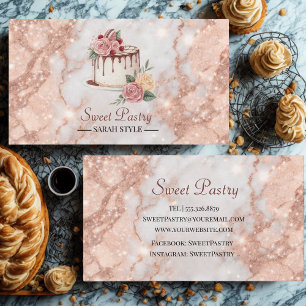 Carte De Visite Marbre d'or rose Élégante pâtisserie