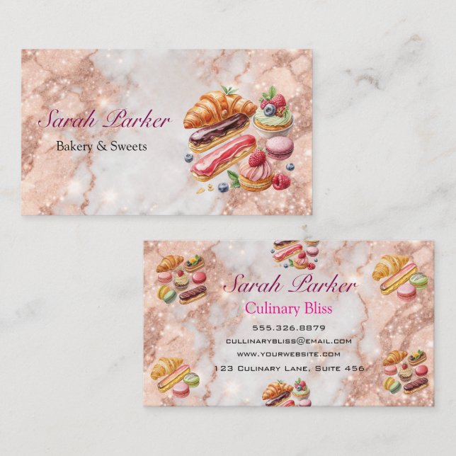 Carte De Visite Marbre d'or rose Simple Boulangerie pâtisserie (Devant / Derrière)