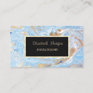 Carte De Visite Marbre Élégant, Créateur de Bijoux Cadre Or Bleu