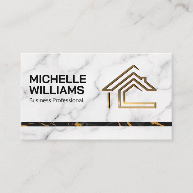 Carte De Visite Marbre | élégant | Logo Luxury Gold Home (Devant)