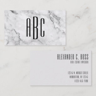 Carte De Visite Marbre gris et noir trois lettres Monogramme