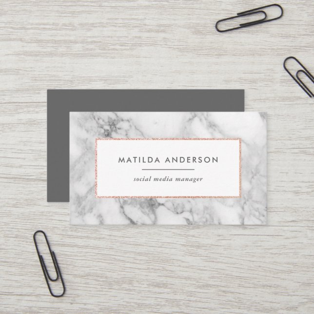 Carte De Visite Marbre minimal moderne et or rose géométrique (Devant/Arrière en situation)
