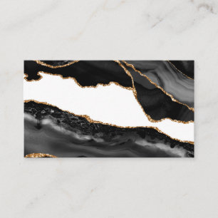 Carte De Visite Marbre Noir Blanc Agate Or Élégant Professionnel
