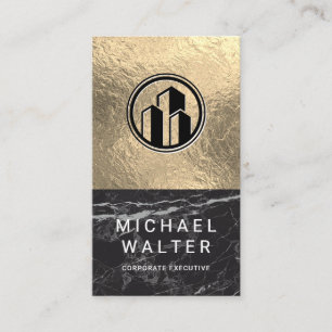 Carte De Visite Marbre noir   Bloc de couleur Gold Foil