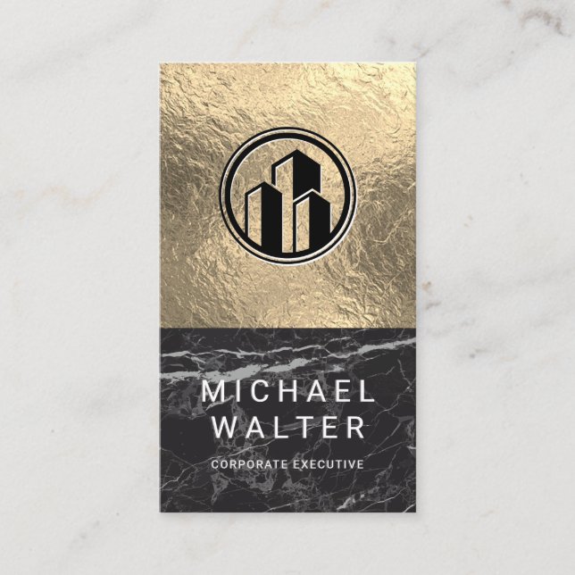 Carte De Visite Marbre noir | Bloc de couleur Gold Foil (Devant)