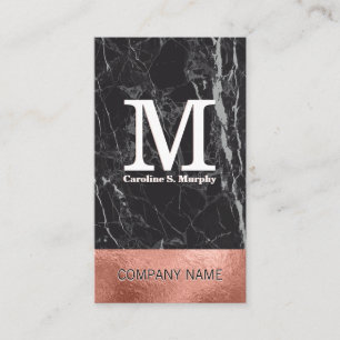 Carte De Visite Marbre noir   Bloc de couleur Rose Gold Foil