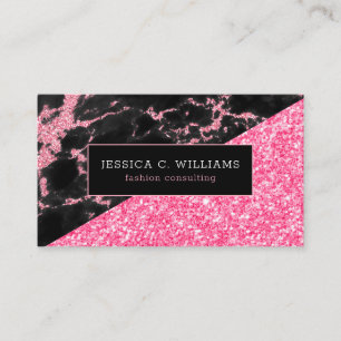Carte De Visite Marbre noir et rose moderne et Parties scintillant