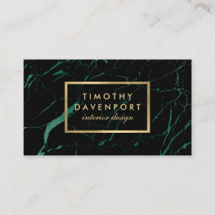 Carte De Visite Marbre noir et vert avec Faux Gold Text I