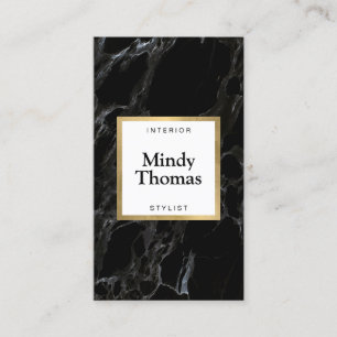 Carte De Visite Marbre noir moderne Faux Gold Frame