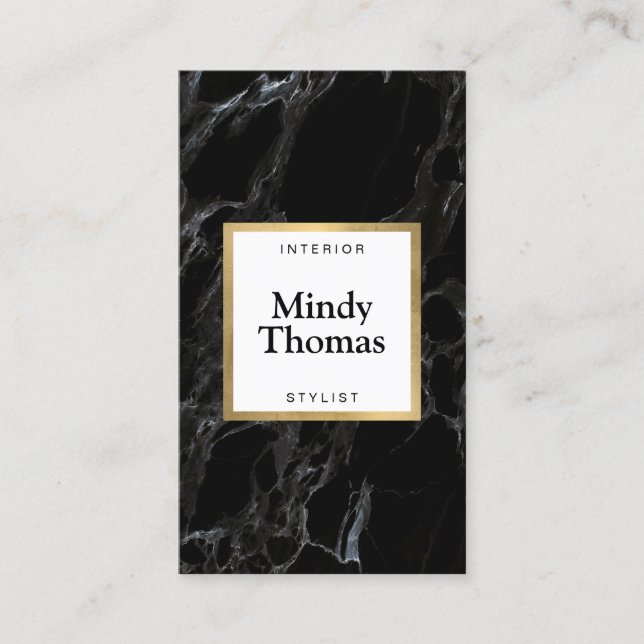 Carte De Visite Marbre noir moderne Faux Gold Frame (Devant)