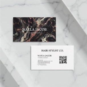 Carte De Visite Marbre Noir Parties scintillant Or & Elegant Hair