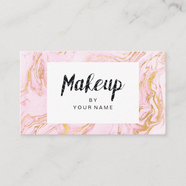 Carte De Visite Marbre or blanc rose pastel peintre maquillage noi (Devant)