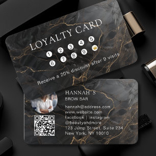 Carte De Visite Marbre, Or Noir, Salon, Photo, Code QR Fidélité