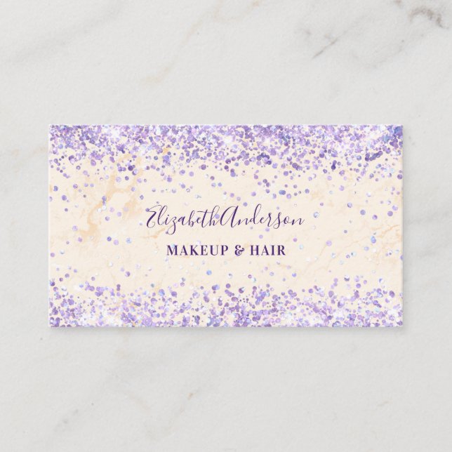 Carte De Visite Marbre pêche violet confetti qr code (Devant)
