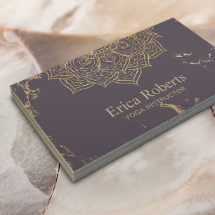 Carte De Visite Marbre pourpre à la mode de mandala de Lotus d'or