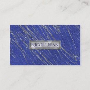 Carte De Visite Marbre rayé bleu et argent moderne glamour Designe