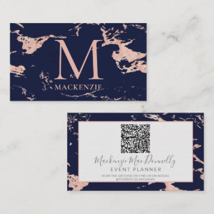 Carte De Visite Marbre Rose bleu marine or huile marbre Monogramme