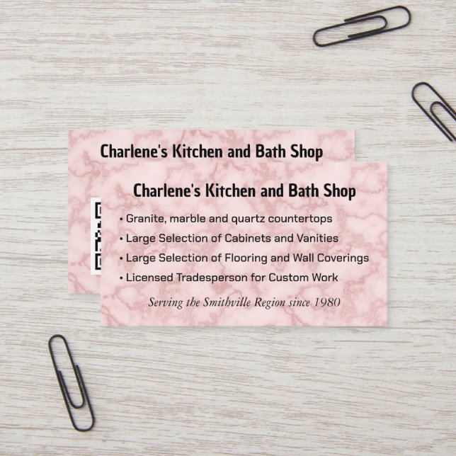 Carte De Visite Marbre rose Faux (Devant/Arrière en situation)