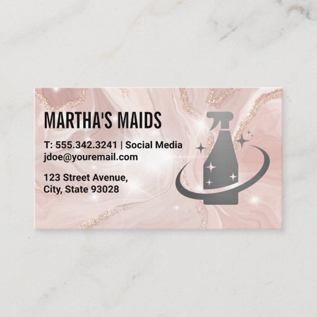 Carte De Visite Marbre rose | Logo du vaporisateur de nettoyage |  (Devant)