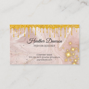Carte De Visite Marbre rose   Parties scintillant d'or   Golden Sp