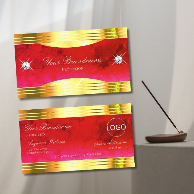 Carte De Visite Marbre rouge élégant Bordures or brillant Logo De  (Créateur téléchargé)