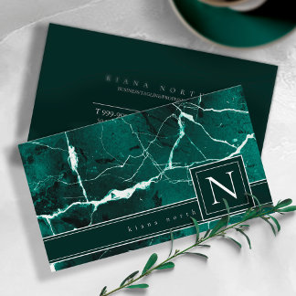 Carte De Visite Marbre simple Monogramme vert blanc Std ID672