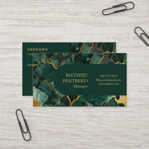 Carte De Visite Marbre vert simple et Monogramme or personnalisé