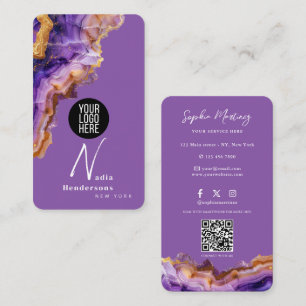 Carte de visite Marbre violet Agate et logo QR Cod