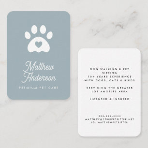Carte De Visite Marcheur de chien mignon bleu pâle Paw Coeur