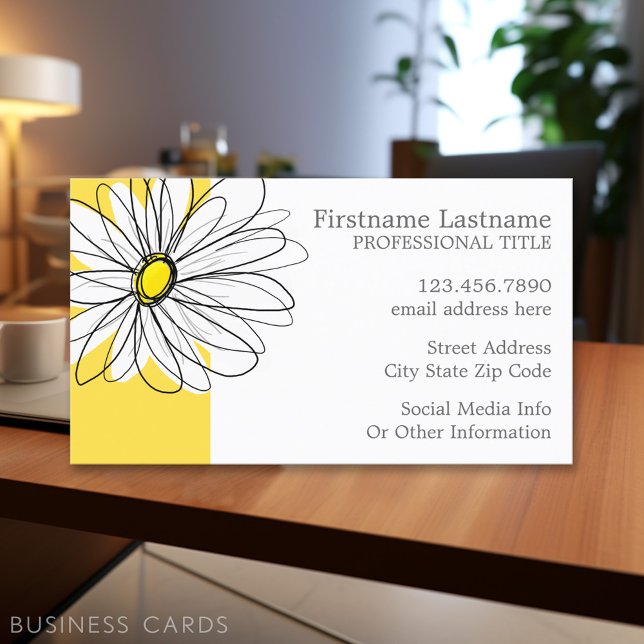 Carte De Visite Marguerite lunaire jaune et blanc avec texte perso (Personalized Printed Business Cards)