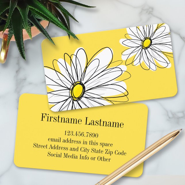 Carte De Visite Marguerite lunaire jaune et blanc avec texte perso (Custom Daisy Business Cards)