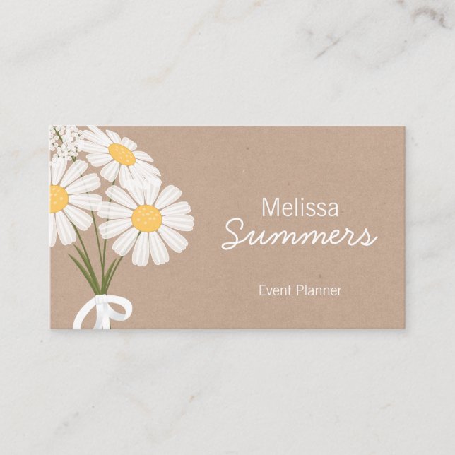 Carte De Visite Marguerites blanches florales élégantes rustiques (Devant)