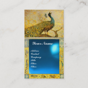 Carte De Visite MARIAGE AMOUR PAON MONOGRAMME jaune bleu saphir
