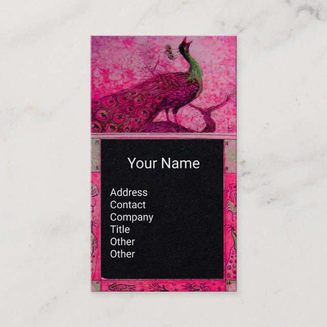 Carte De Visite MARIAGE AMOUR PAON MONOGRAMME Papier Rose Noir (Devant)