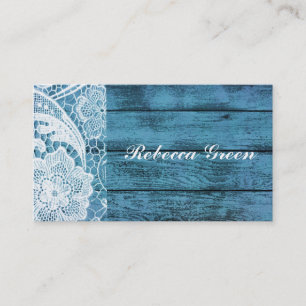 Carte De Visite mariage campagnard bleu en bois de grange de